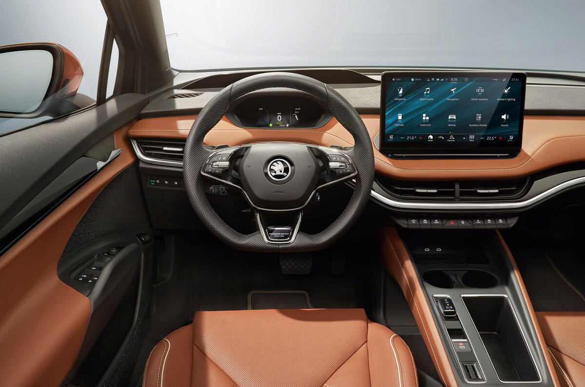 Skoda Enyaq official reveal images - studio steering wheel Skoda Enyaq official reveal images - studio steering wheel