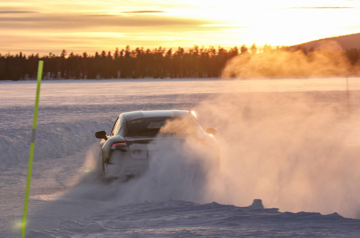 Porsche Taycan prototype ride 2019 - sunset rear