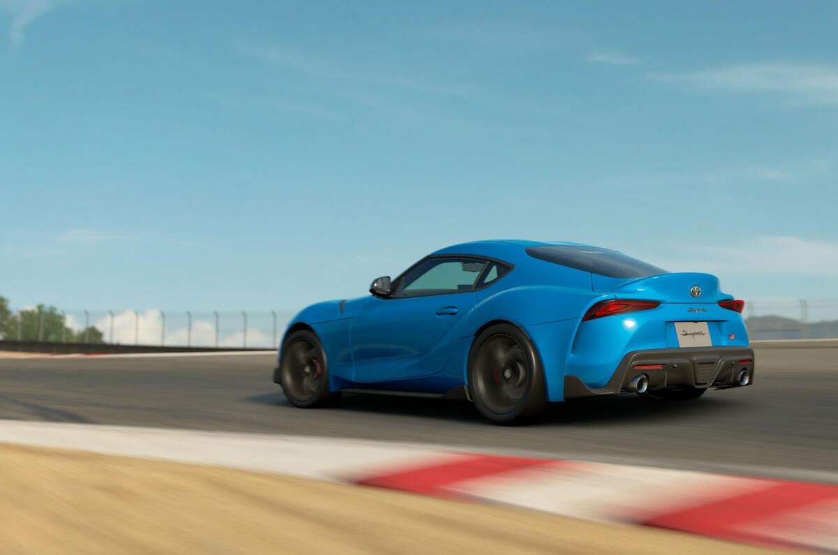 Toyota Supra simulator road test - Laguna Seca tracking rear
