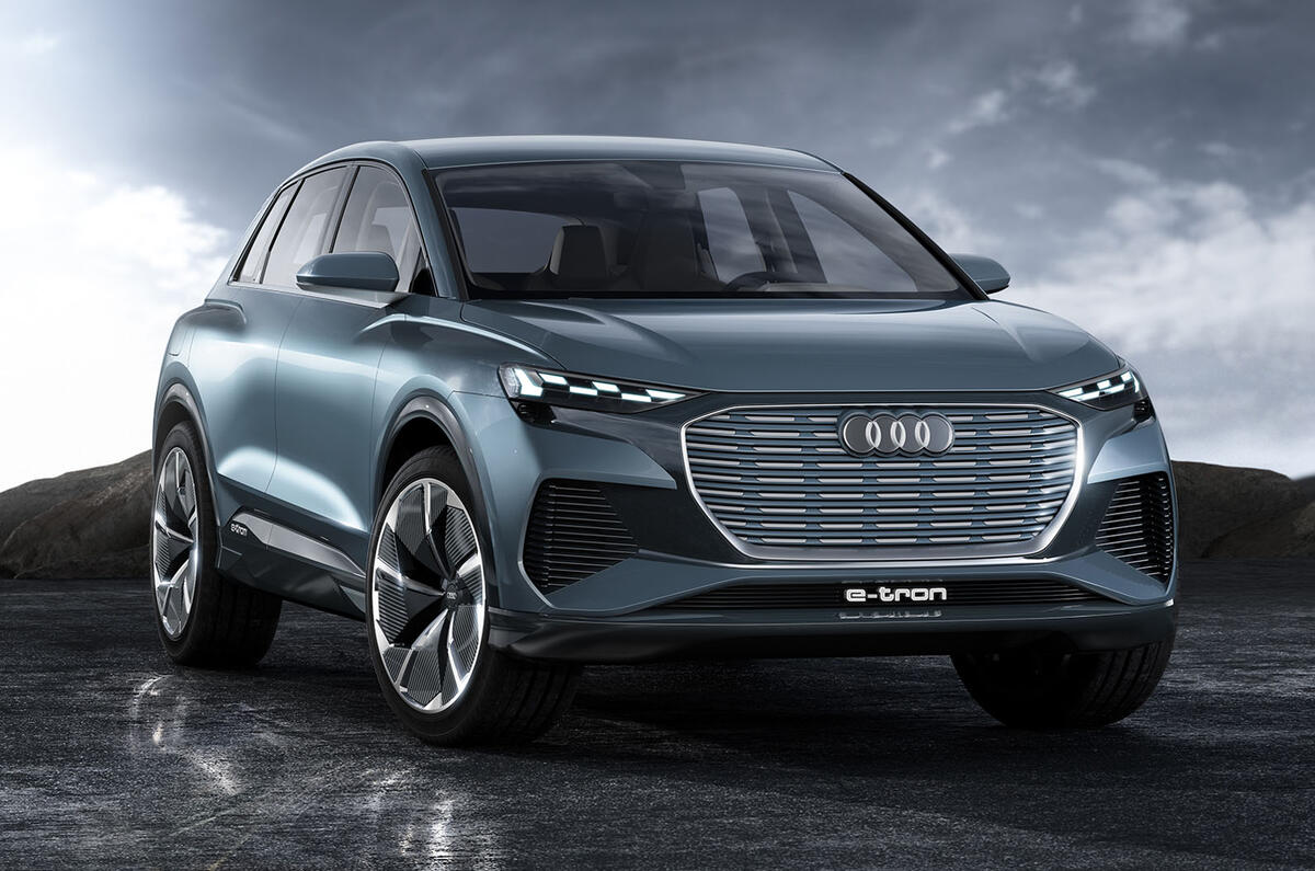 Audi Q4 E-tron electric SUV Geneva 2019 official press images - front