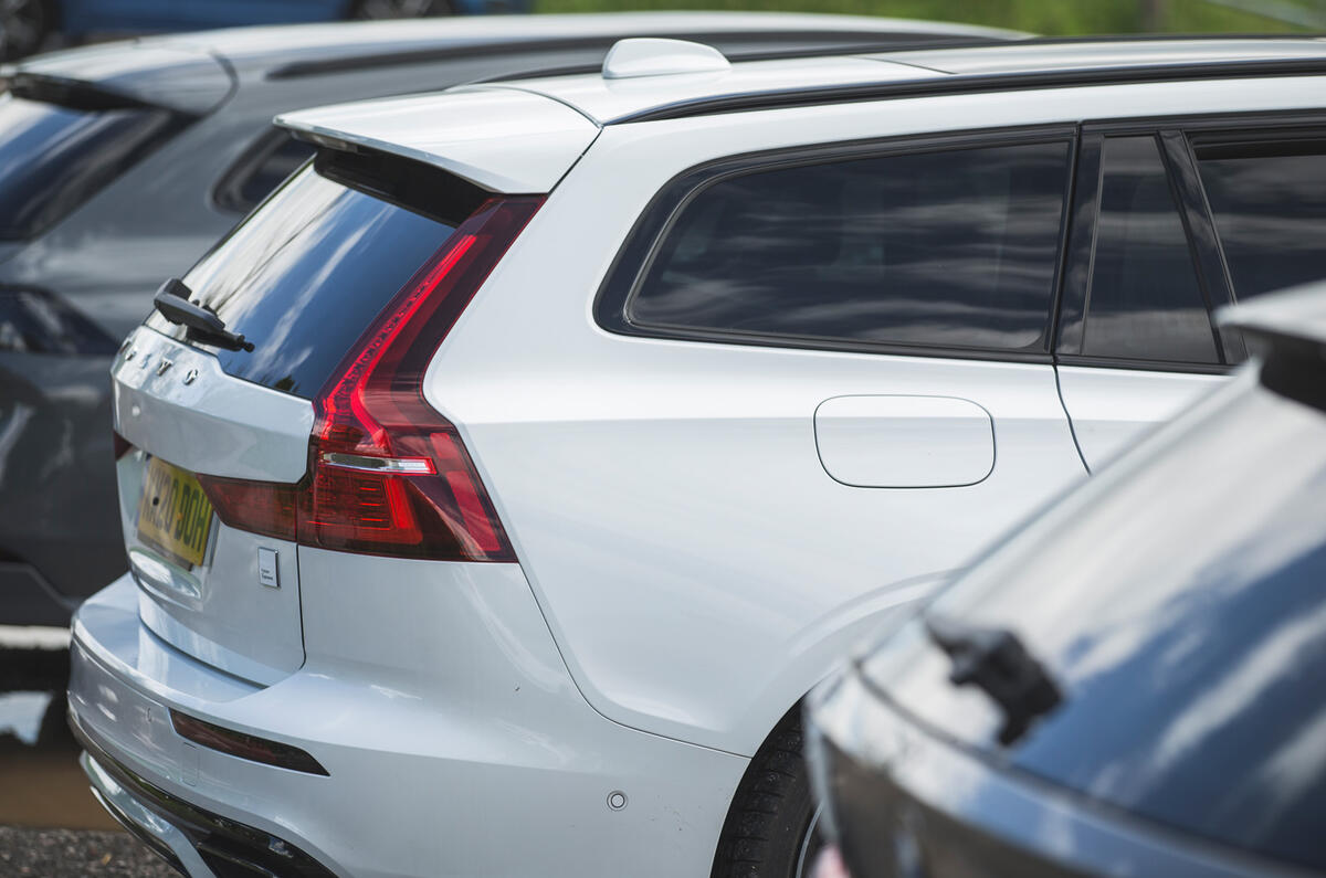 89 PHEV wagons triple test 2021 V60 rear end