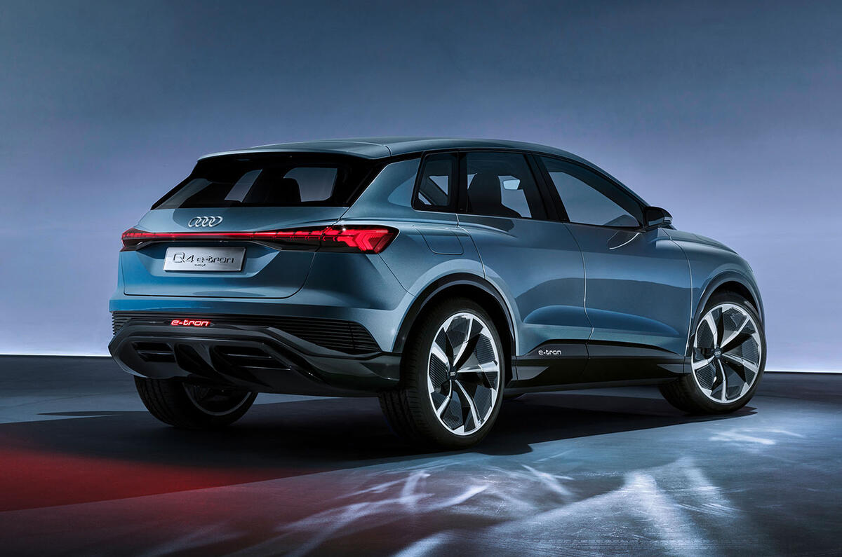 Audi Q4 E-tron electric SUV Geneva 2019 official press images - static rear