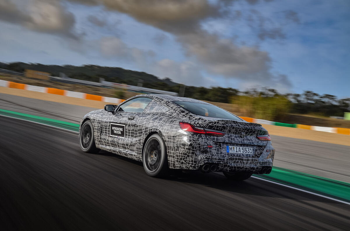 2019 BMW M8 prototype ride - track rear three quarters