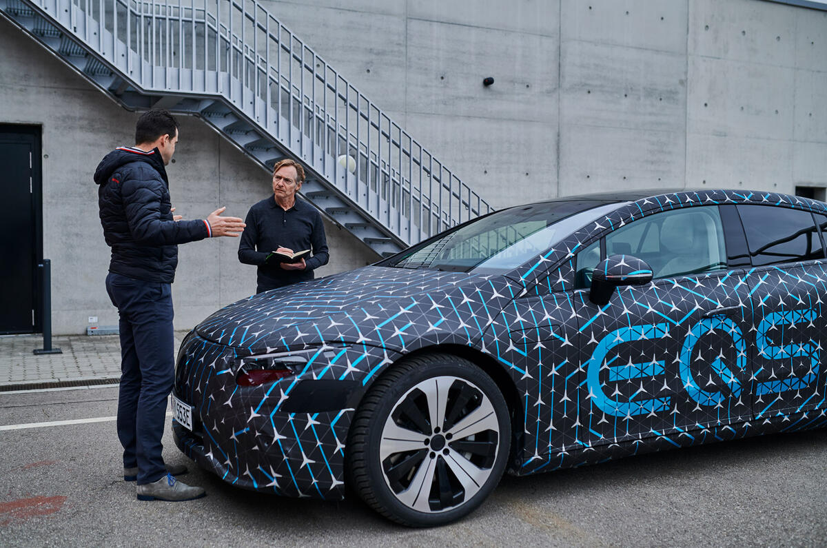 90 Mercedes Benz EQS prototype ride 2021 nose talking