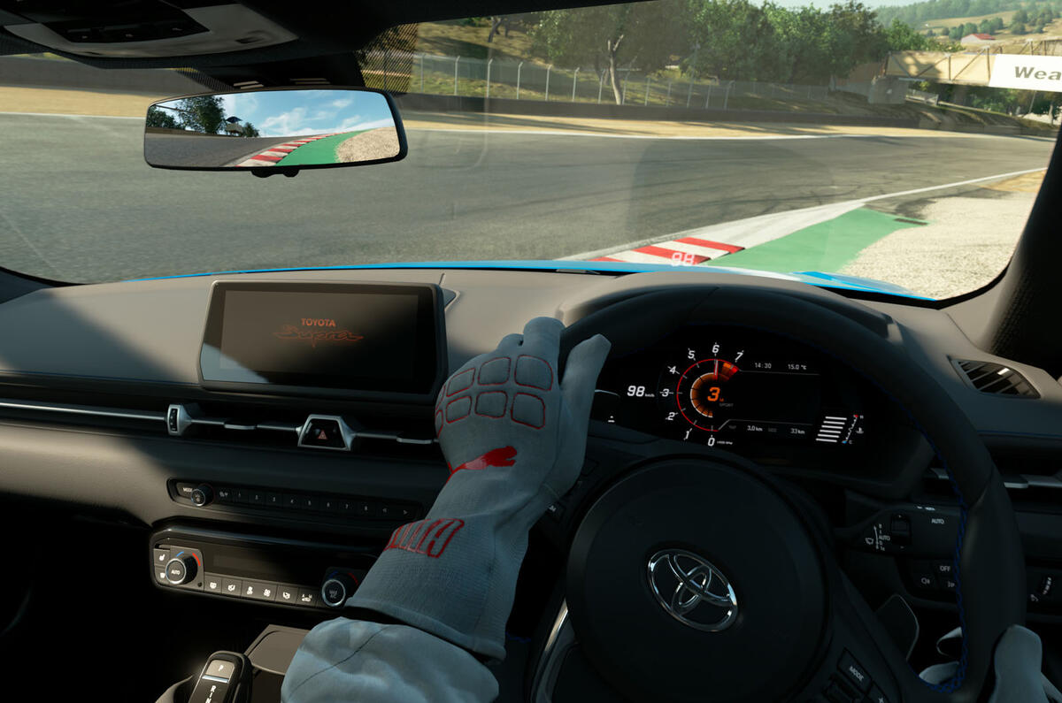 Toyota Supra simulator road test - Laguna Seca cabin