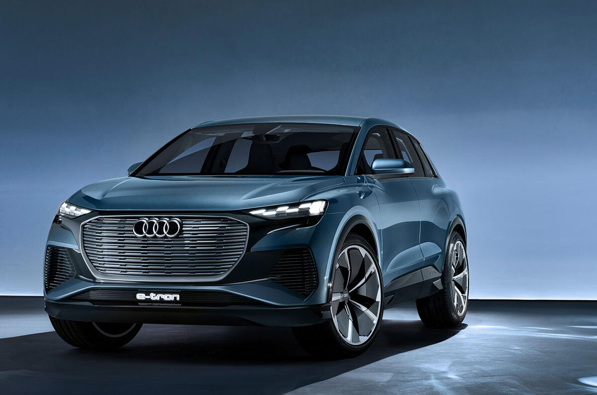 Audi Q4 E-tron electric SUV Geneva 2019 official press images - static front