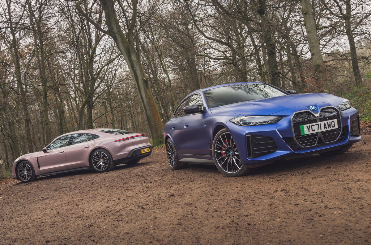 91 BMW i4 vs porsche taycan twin test static