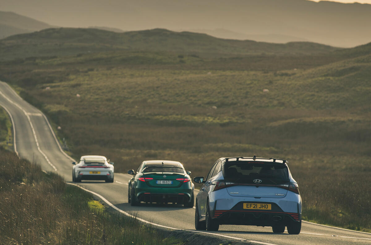 91 Britains best drivers car 2021 Hyundai alfa porsche road rear 91 Britains best drivers car 2021 Hyundai alfa porsche road rear