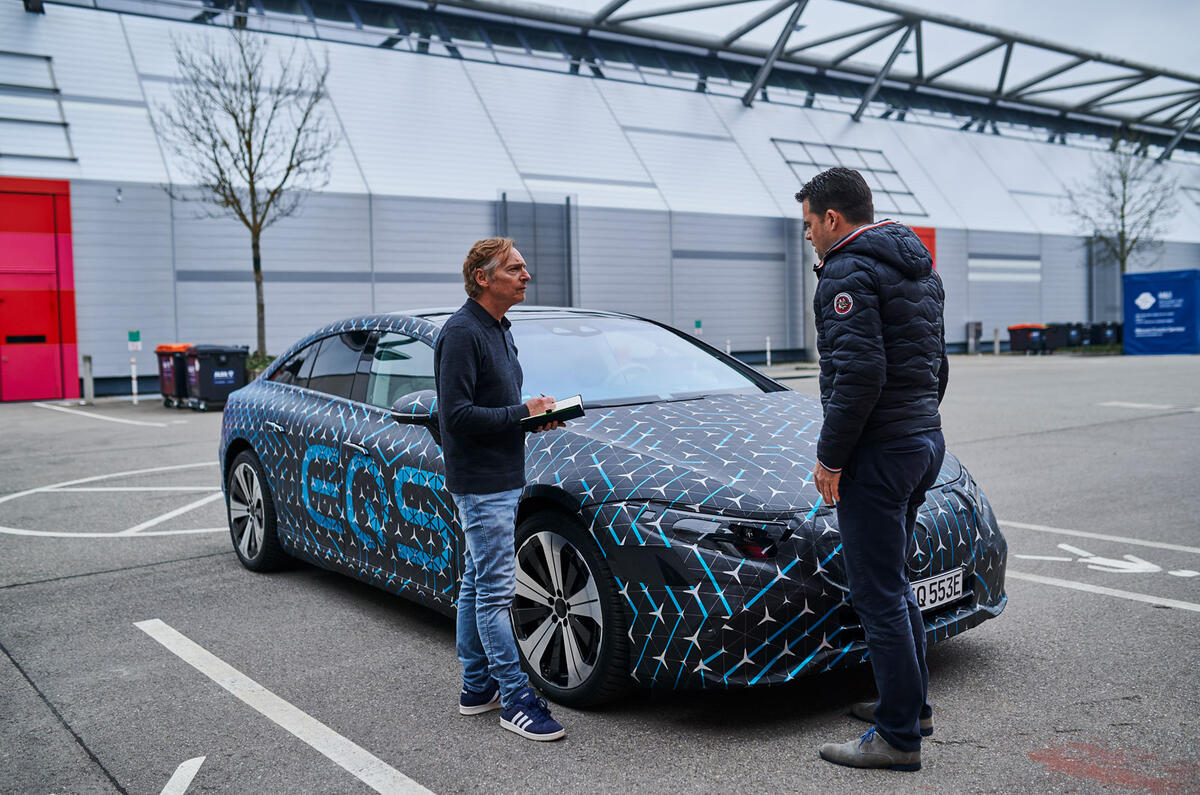 91 Mercedes Benz EQS prototype ride 2021 static talking