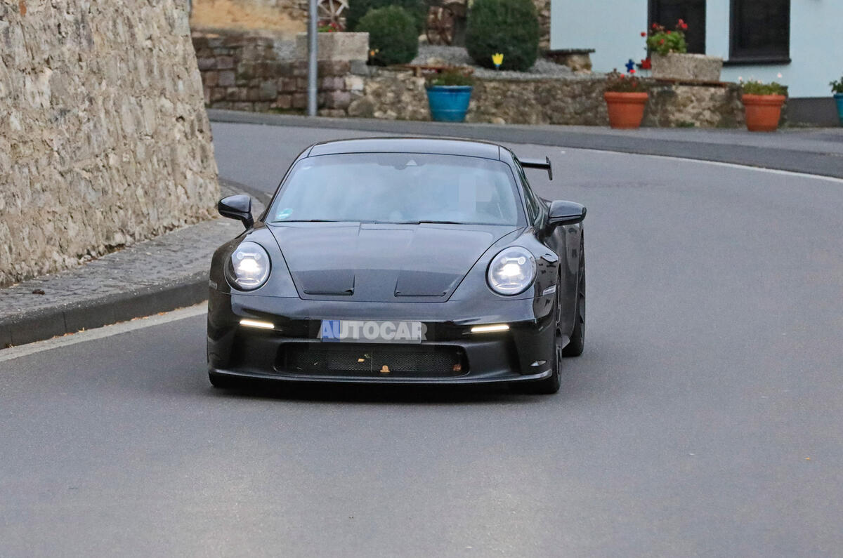 Porsche 911 GT3 prototype at Nurburgring - road nose Porsche 911 GT3 prototype at Nurburgring - road nose