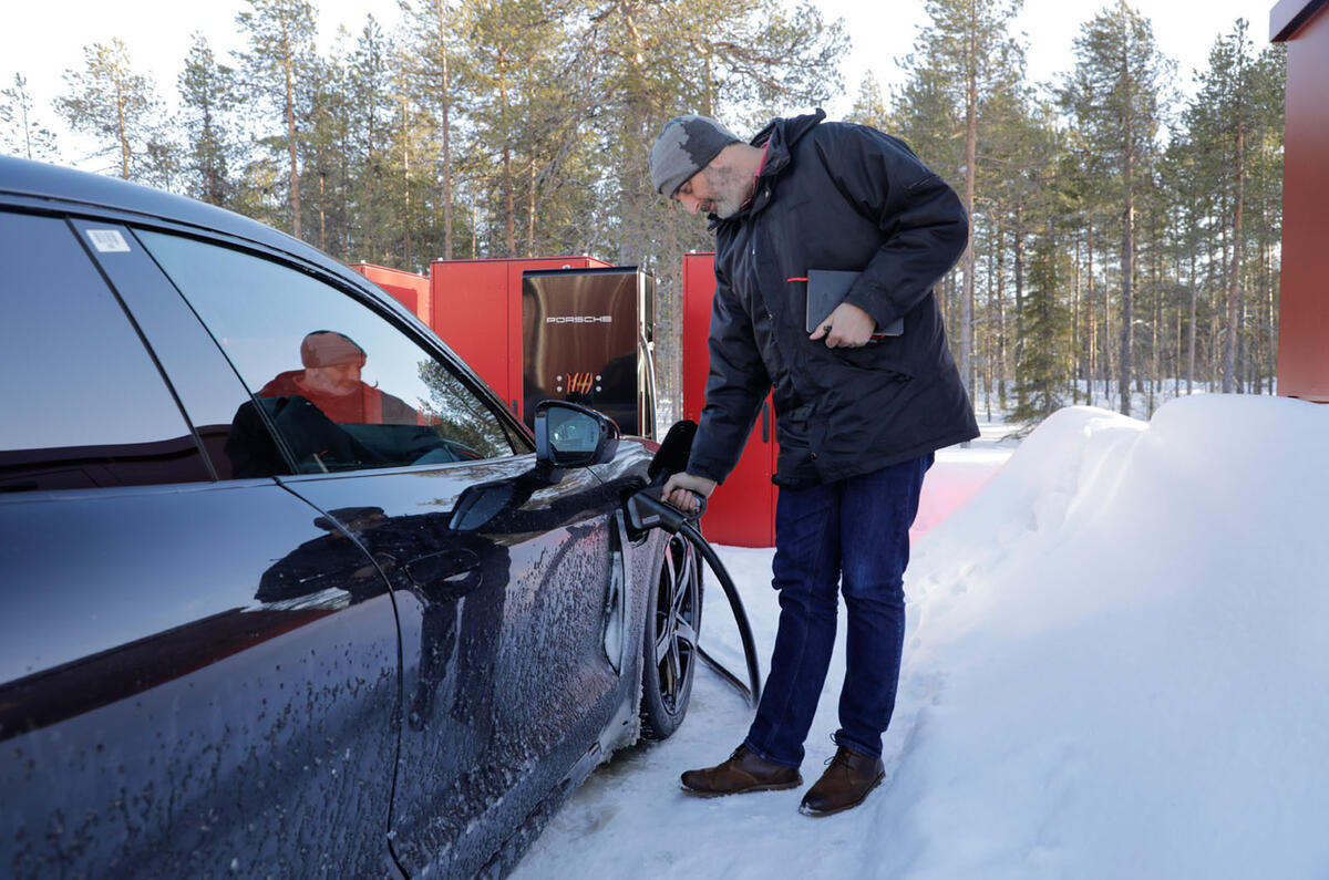 Porsche Taycan prototype ride 2019 - Andrew Frankel charging