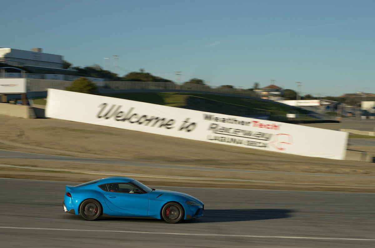 Toyota Supra simulator road test - Laguna Seca tracking side