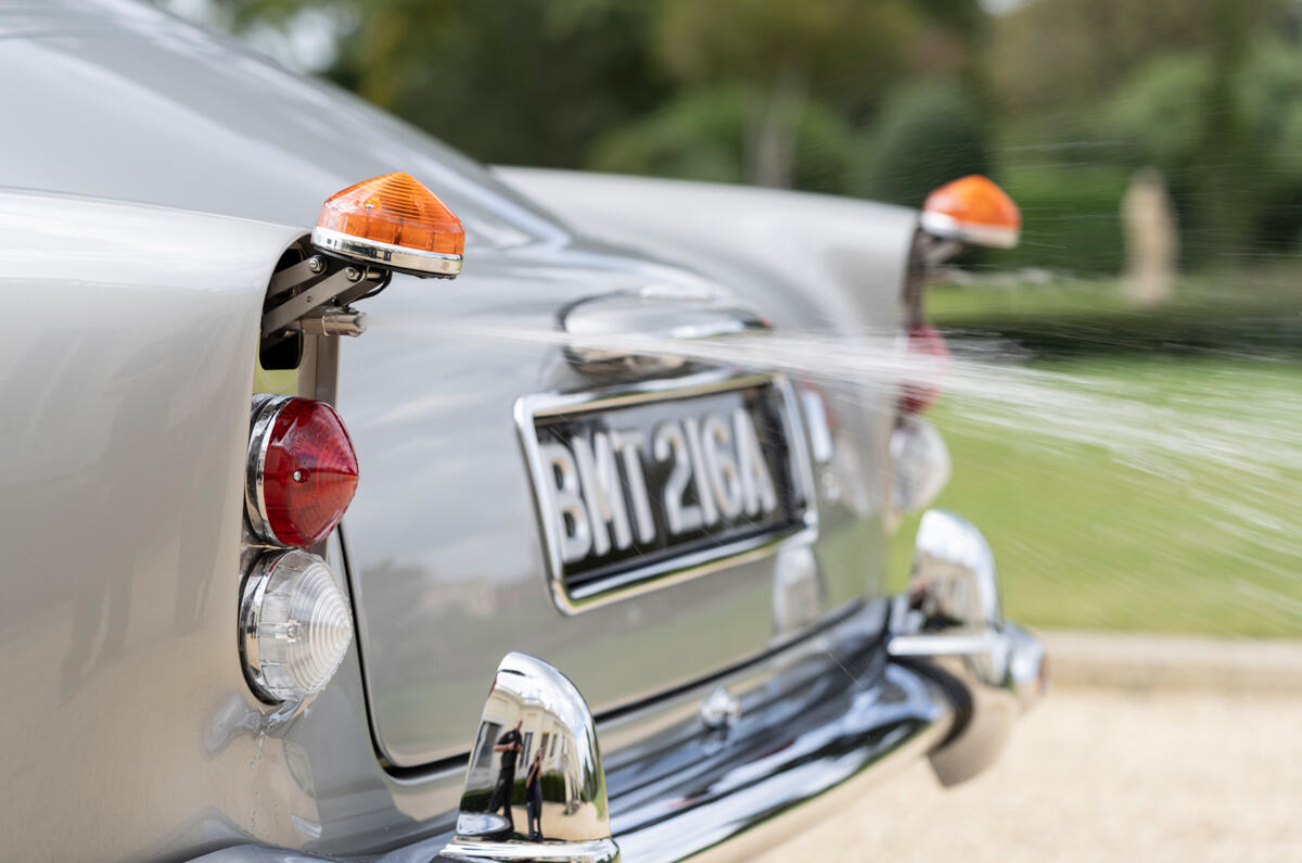 92 Aston Martin DB5 Goldfinger road test 2021 oil slick 92 Aston Martin DB5 Goldfinger road test 2021 oil slick