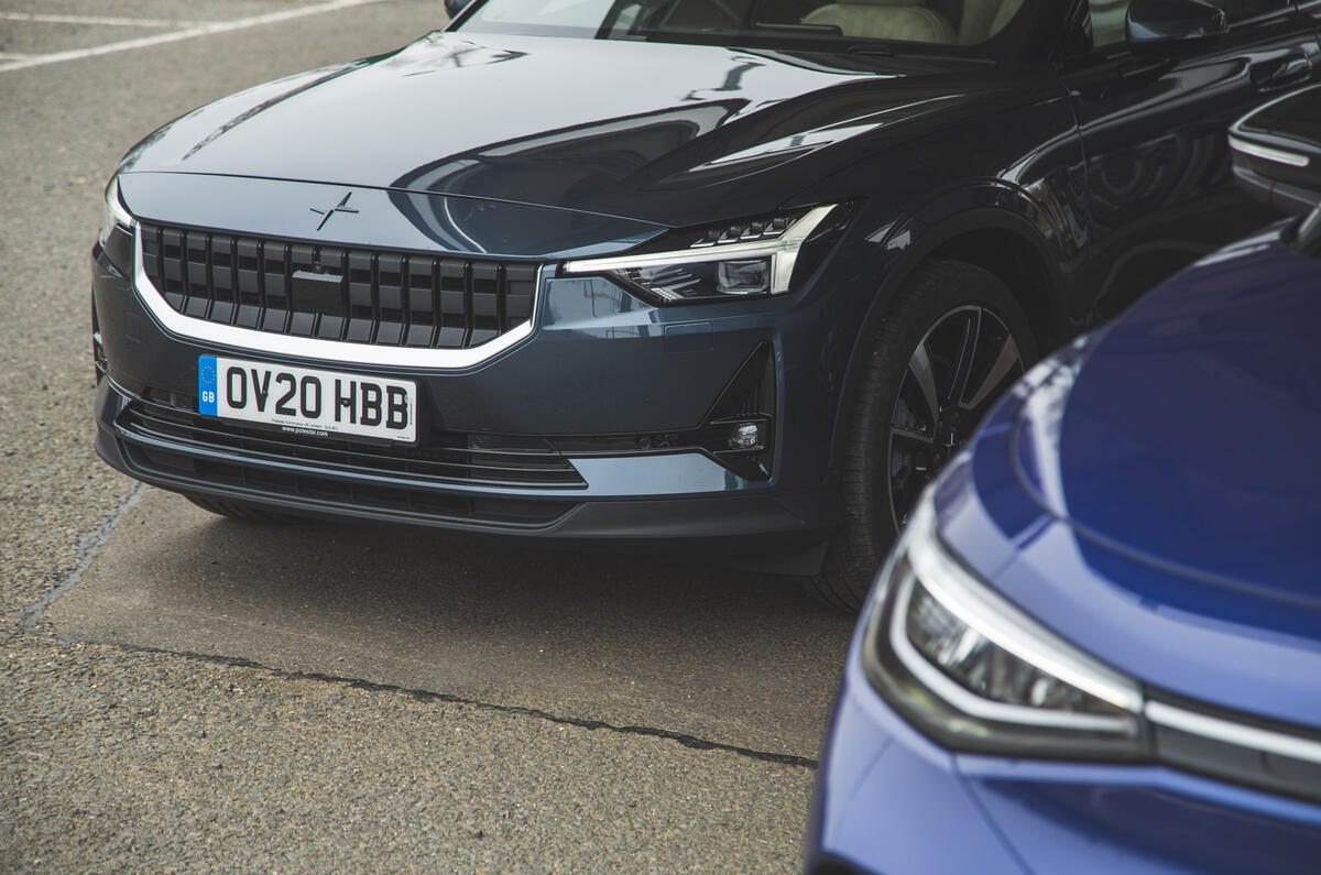 92 Mustang Mach e ID 4 Polestar 2 triple test 2021 polestar nose 92 Mustang Mach e ID 4 Polestar 2 triple test 2021 polestar nose