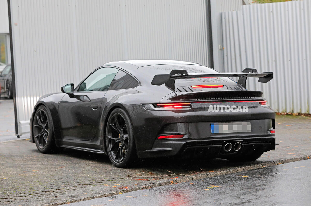Porsche 911 GT3 prototype at Nurburgring - road rear Porsche 911 GT3 prototype at Nurburgring - road rear