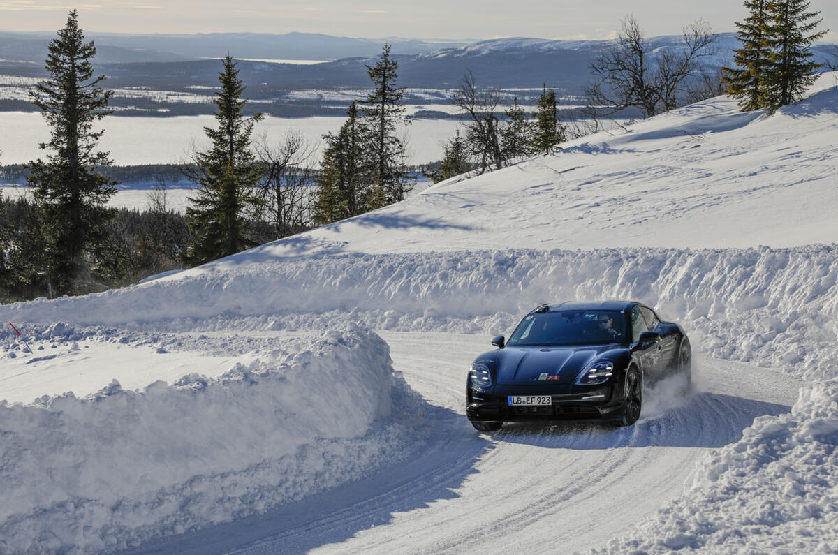 Porsche Taycan prototype ride 2019 - cornering front