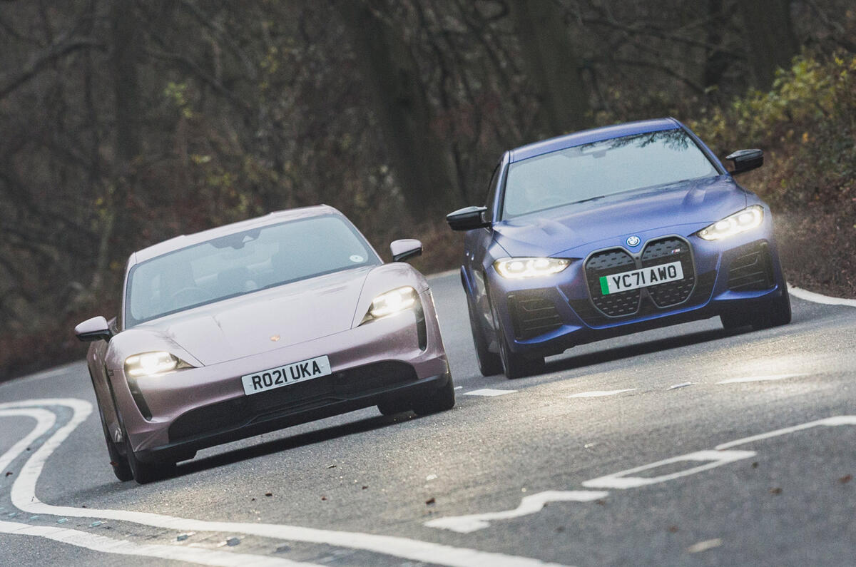93 BMW i4 vs porsche taycan twin test side by side