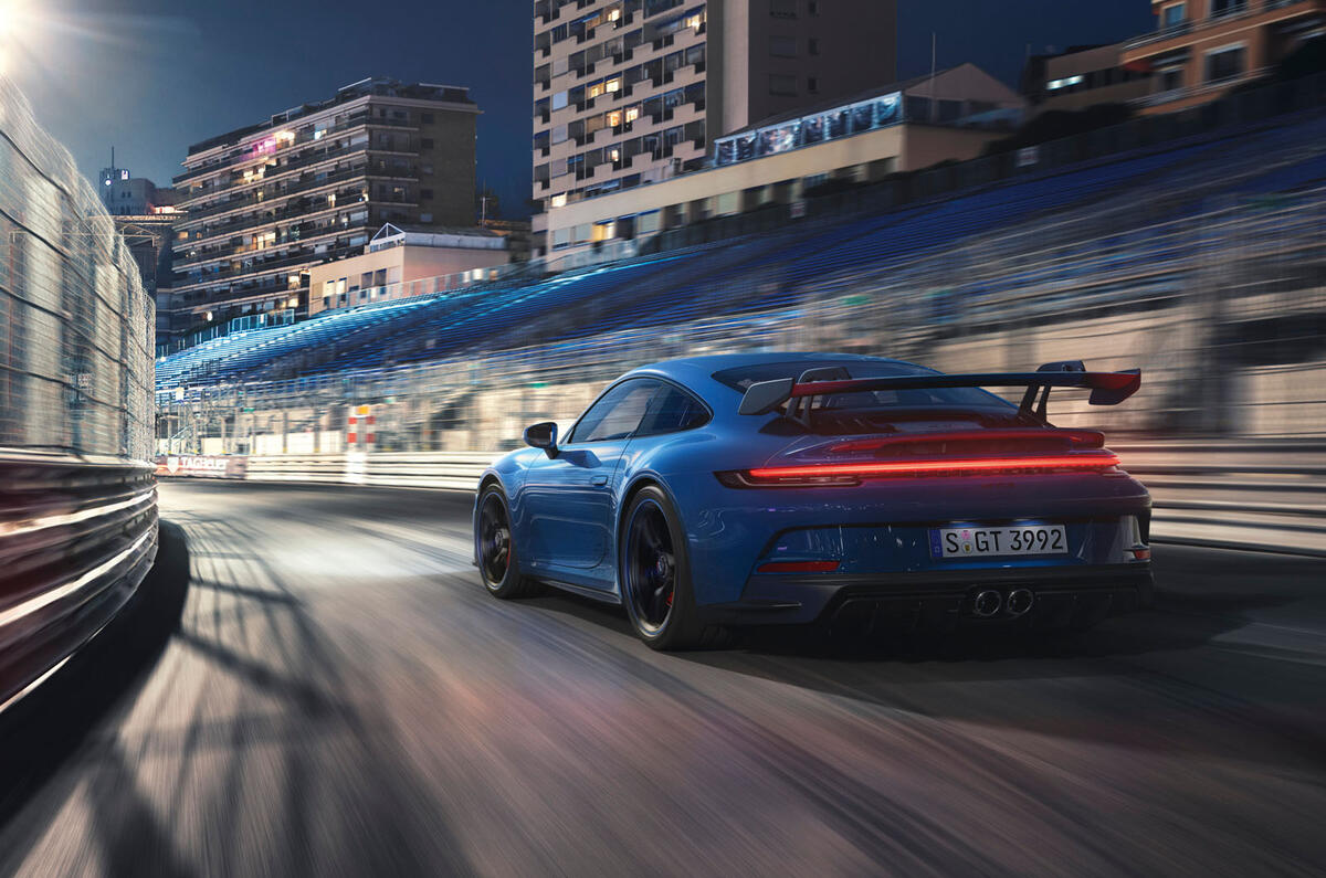 93 Porsche 911 GT3 2021 official images night rear 93 Porsche 911 GT3 2021 official images night rear