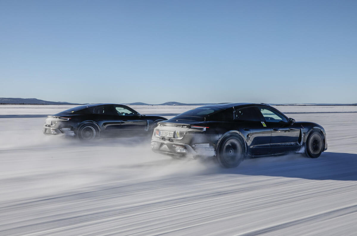 Porsche Taycan prototype ride 2019 - driving pair rear