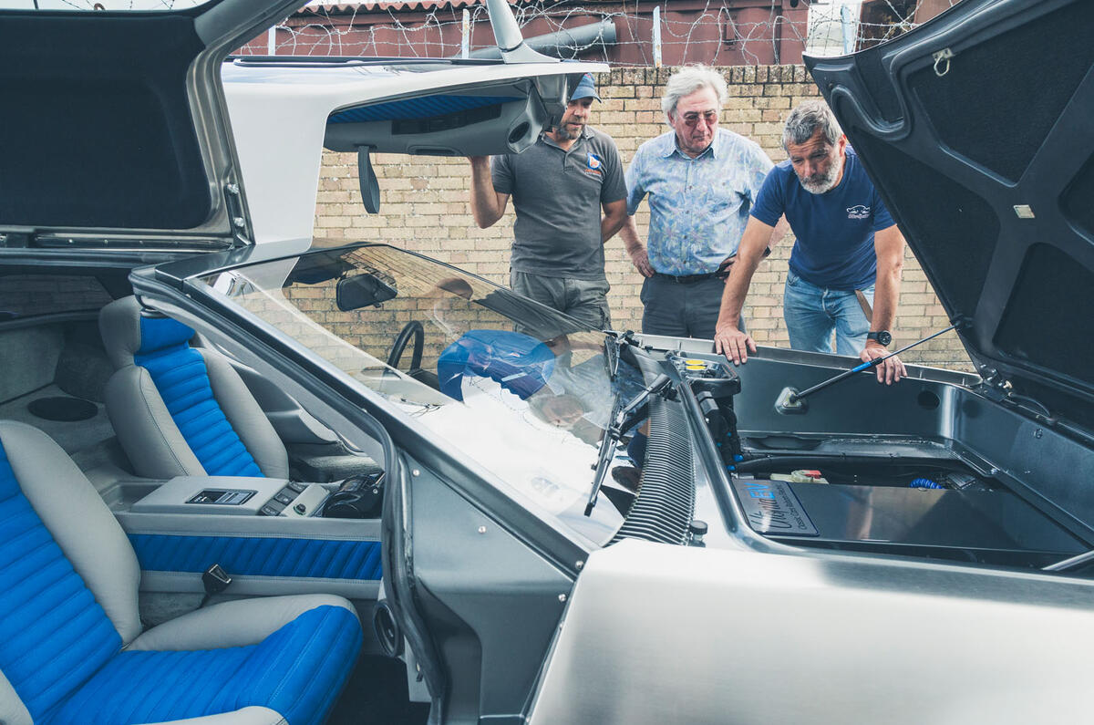 Driving a battery powered DeLorean - engine bay