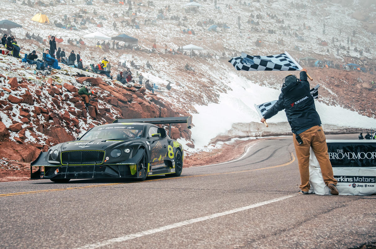 94 Bentley continental GT3 pikes peak synthetic fuels finish line 94 Bentley continental GT3 pikes peak synthetic fuels finish line