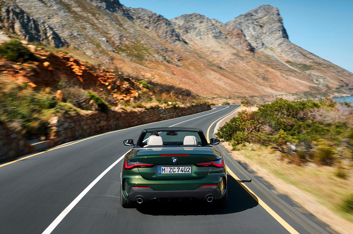 2021 BMW 4 Series Convertible official images - on the road rear 2021 BMW 4 Series Convertible official images - on the road rear