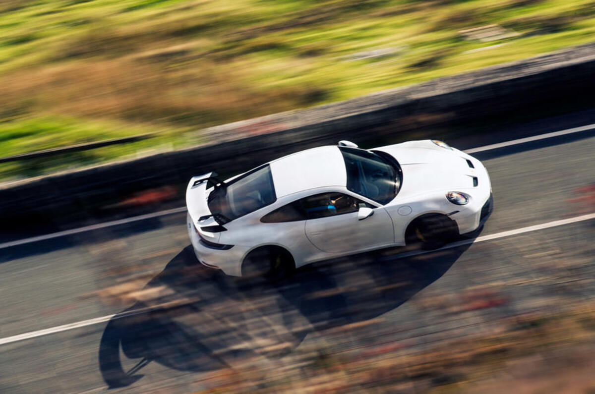94 writers favourite cars 2021 911 GT3 on road aerial 94 writers favourite cars 2021 911 GT3 on road aerial