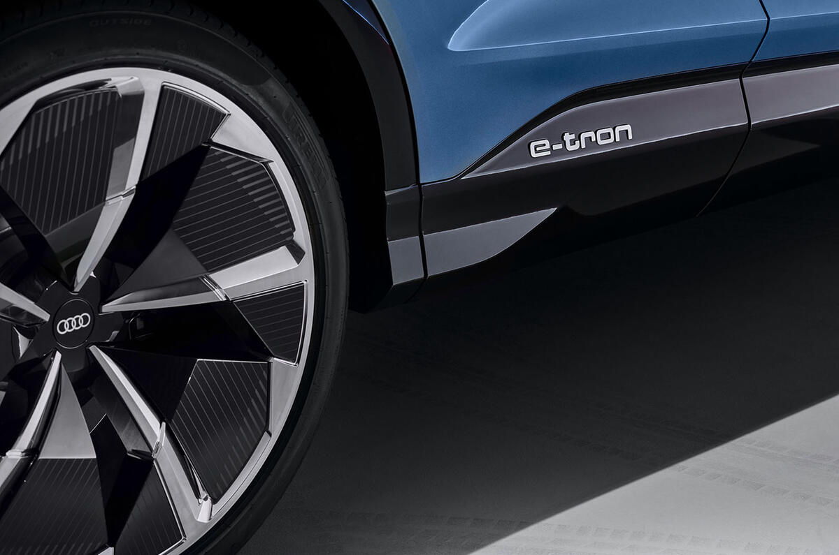 Audi Q4 E-tron electric SUV Geneva 2019 official press images - side sills
