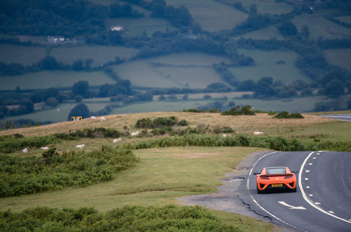 Honda NSX hybrid supercar feature - road rear Honda NSX hybrid supercar feature - road rear