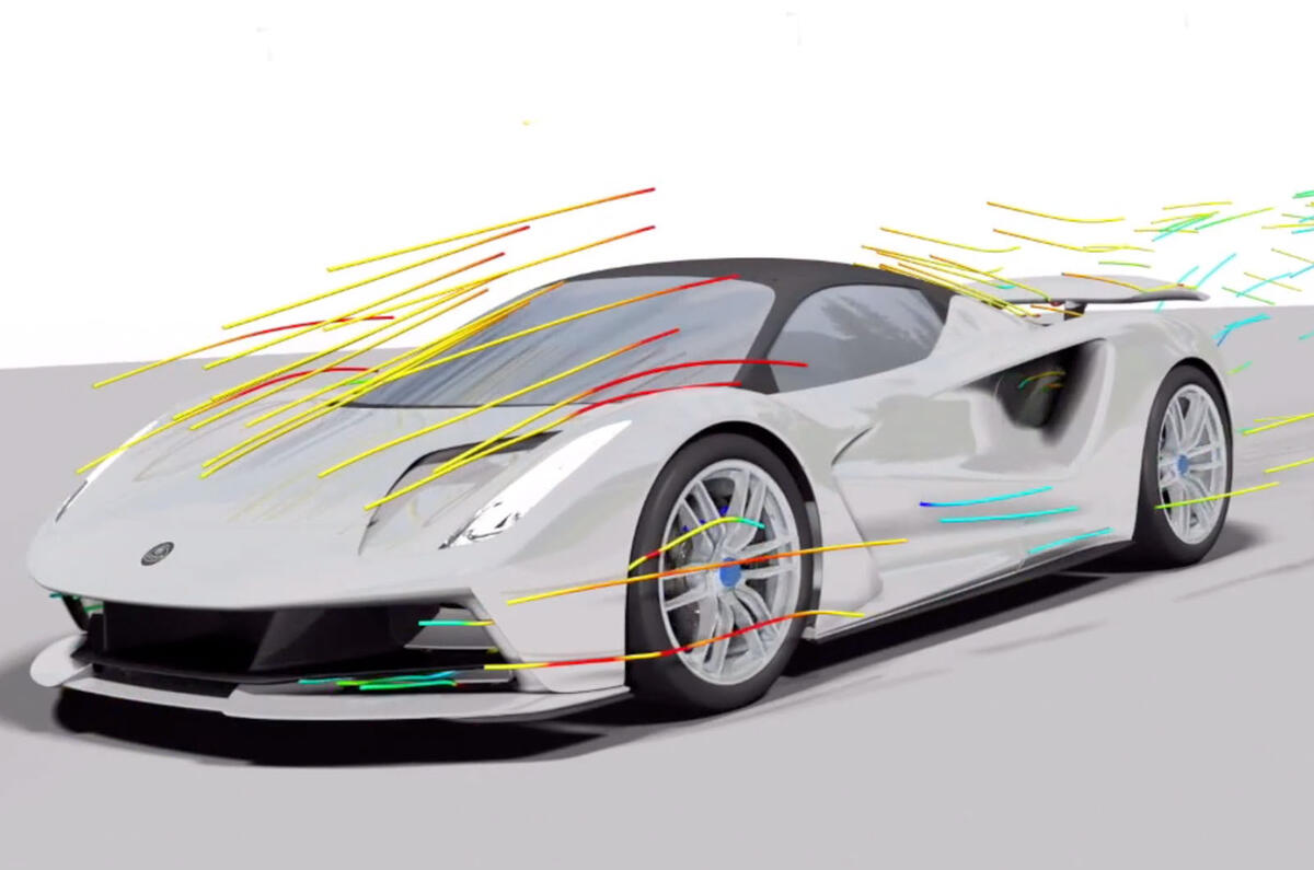 Lotus Evija aero blog - aero render three quarters Lotus Evija aero blog - aero render three quarters