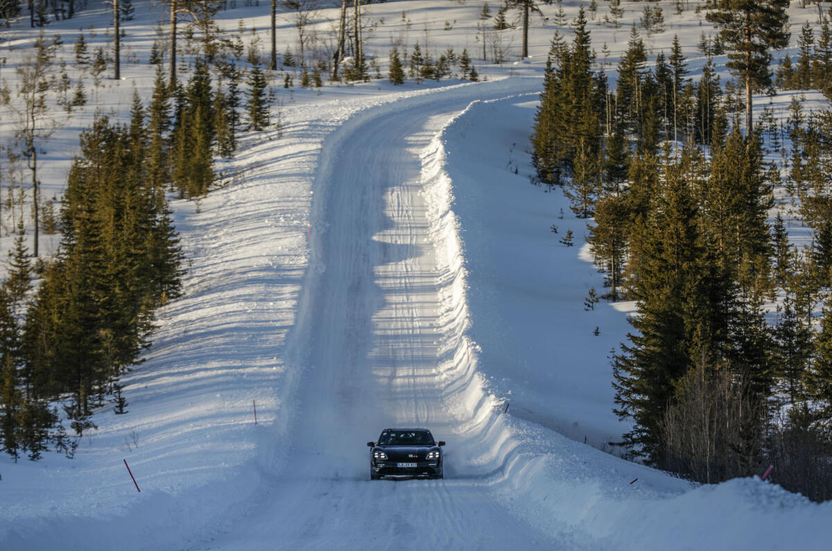 Porsche Taycan prototype ride 2019 - snowy road