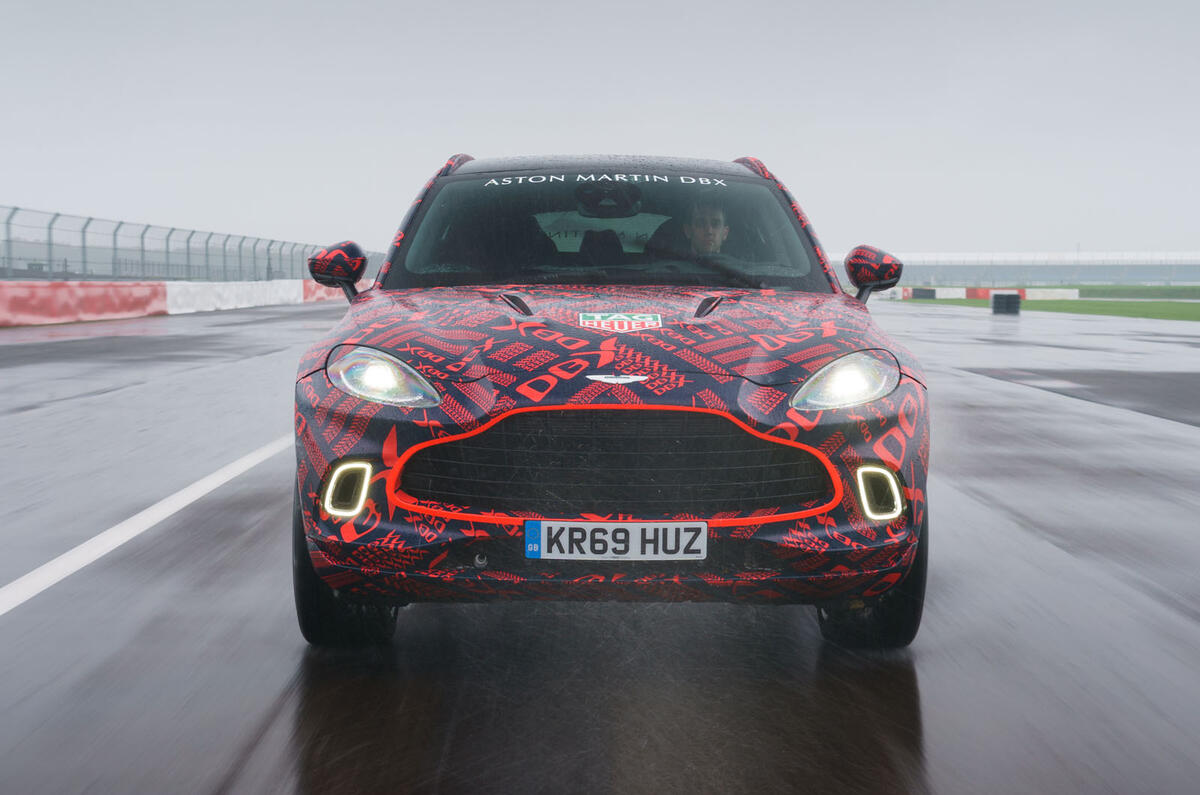 2020 Aston Martin DBX camouflaged prototype ride - track nose