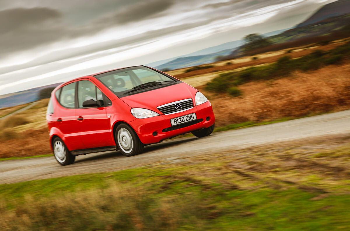 96 Mercedes A Class W168 used car buying guide on road front 96 Mercedes A Class W168 used car buying guide on road front