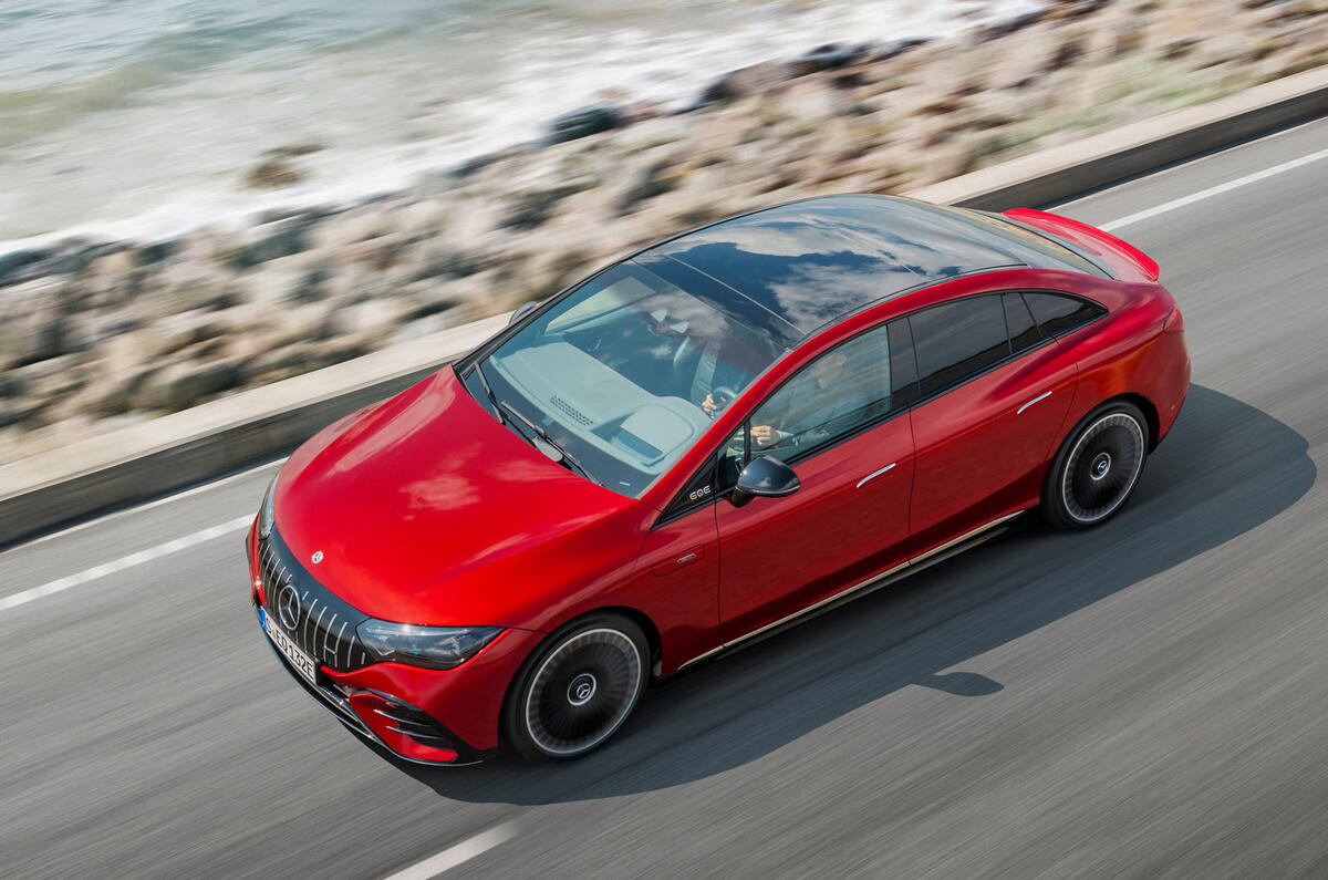 96 Mercedes AMG EQE43 official reveal tracking aerial 96 Mercedes AMG EQE43 official reveal tracking aerial