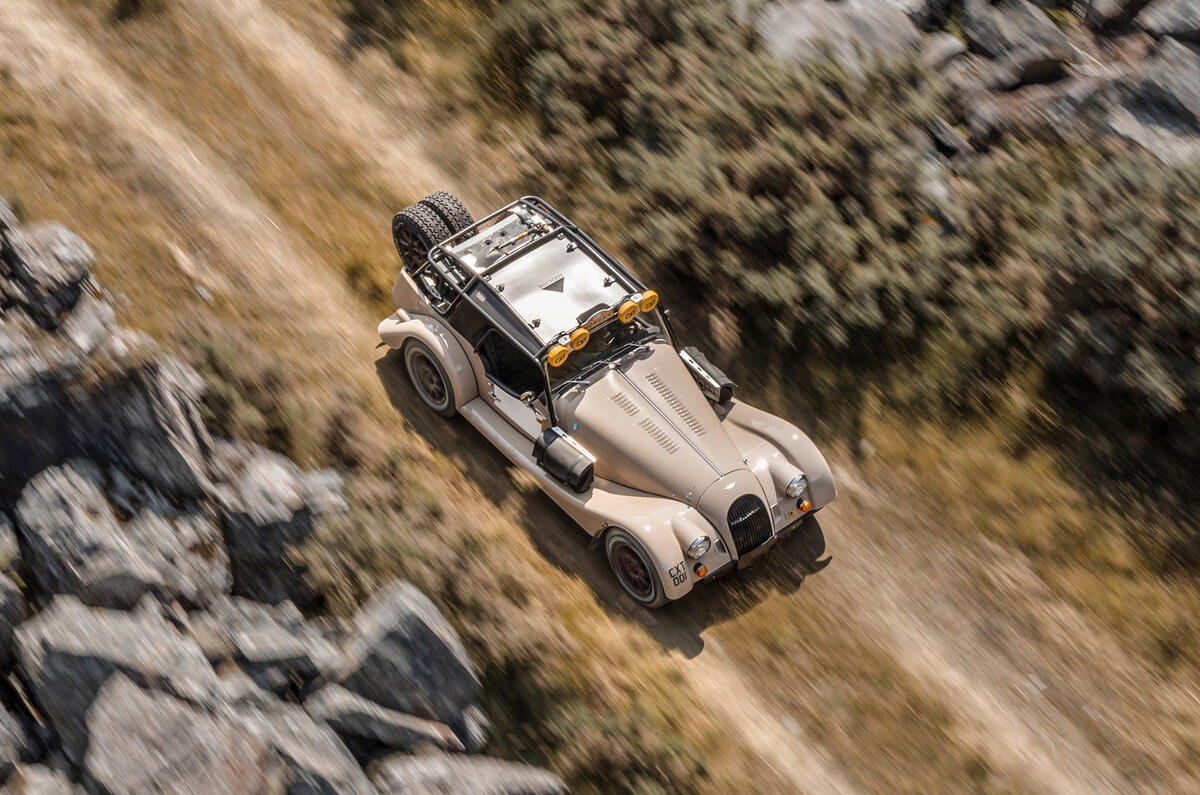 96 Morgan Plus Four CX T official reveal hero aerial