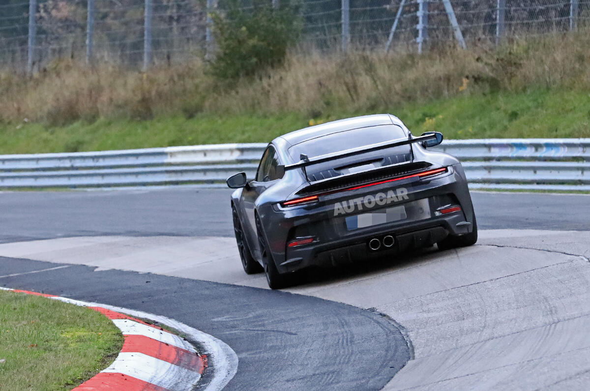 Porsche 911 GT3 prototype at Nurburgring - track rear Porsche 911 GT3 prototype at Nurburgring - track rear