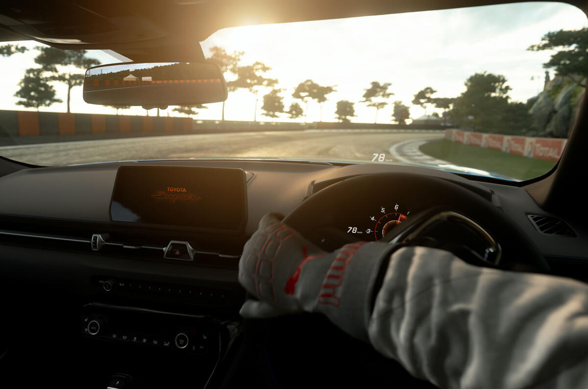 Toyota Supra simulator road test - Laguna Seca raceway interior