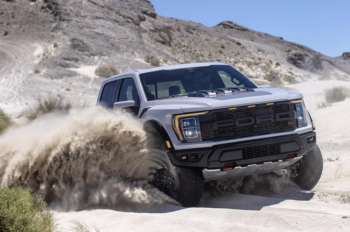 97 2023 F 150 Raptor R exterior Avalanche Gray front sand