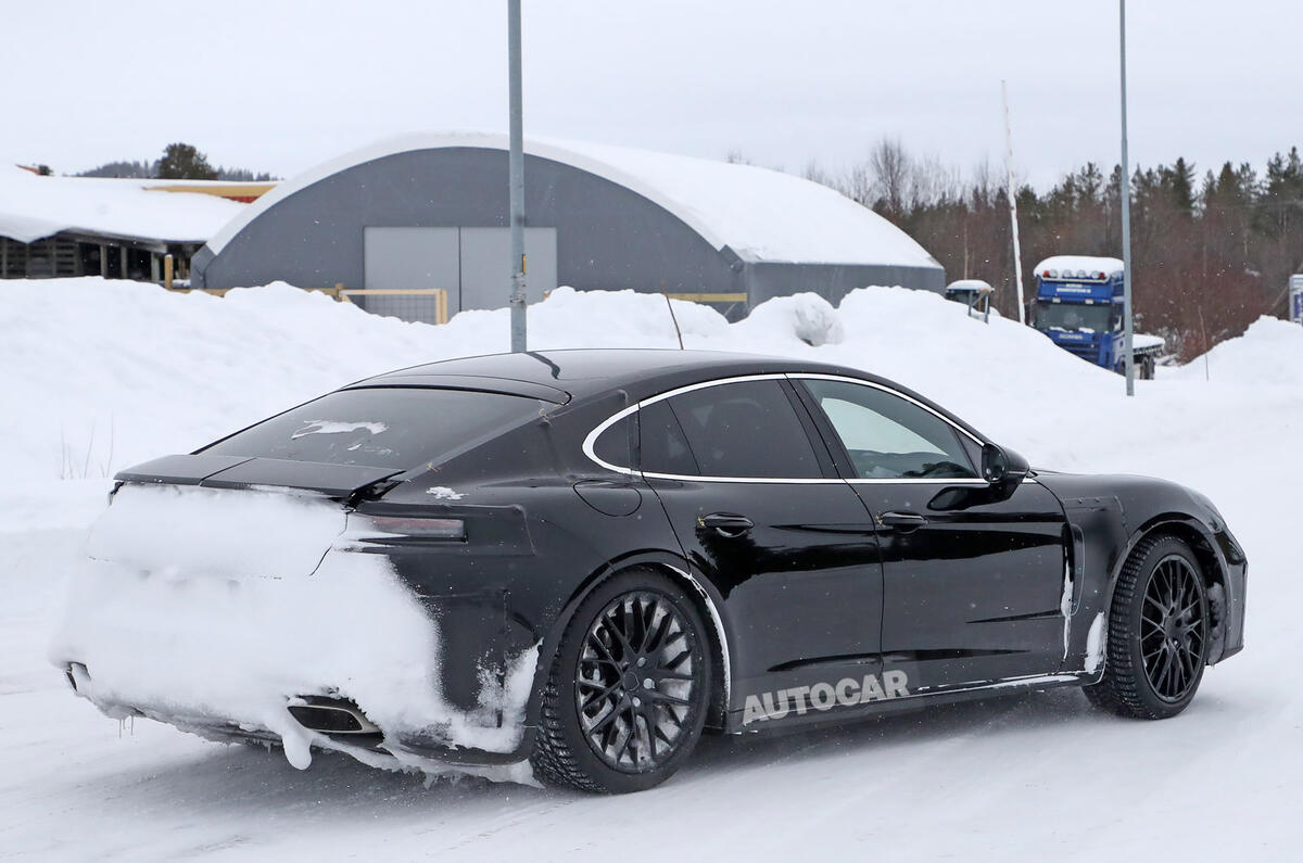 97 2023 porsche panamera spies Mar 22 tracking rear