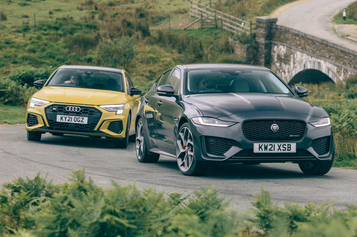97 Jaguar XE vs M235iGC vs S3 cornering front 97 Jaguar XE vs M235iGC vs S3 cornering front