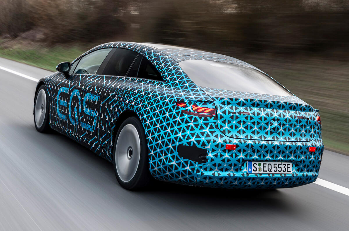 97 Mercedes Benz EQS prototype ride 2021 hero rear