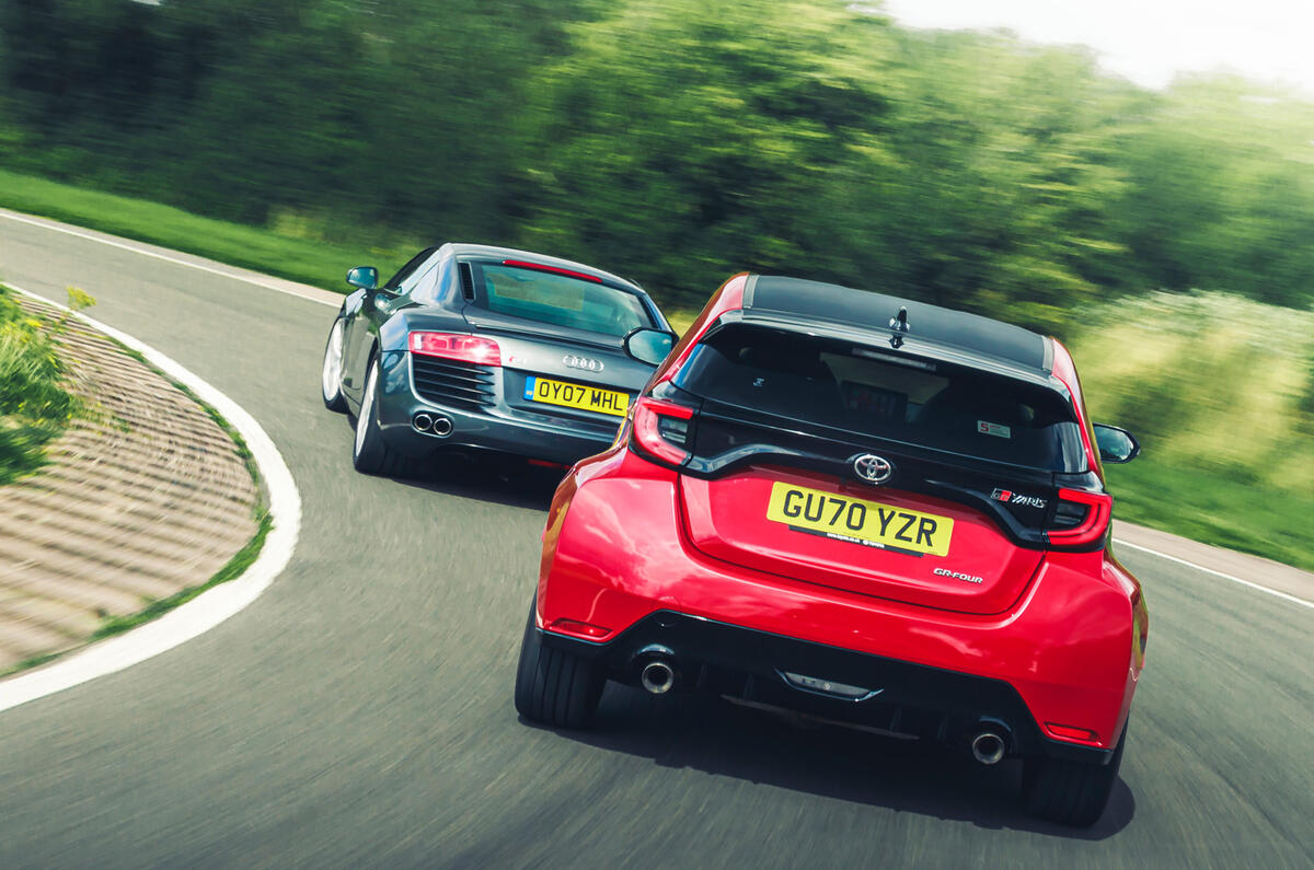 97 new GR Yaris vs used R8 tracking rear