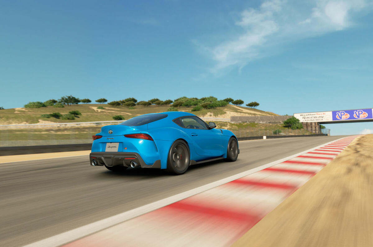 Toyota Supra simulator road test - Laguna Seca raceway rear