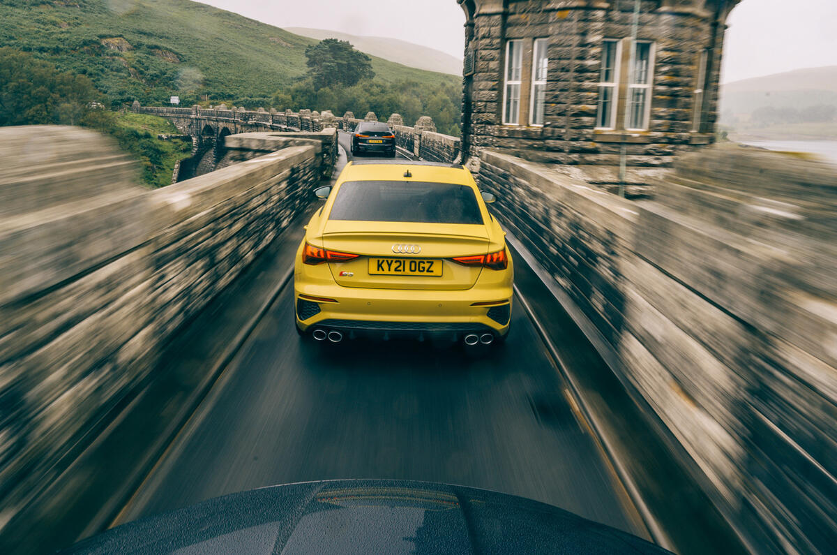 98 Jaguar XE vs M235iGC vs S3 tracking rear 98 Jaguar XE vs M235iGC vs S3 tracking rear