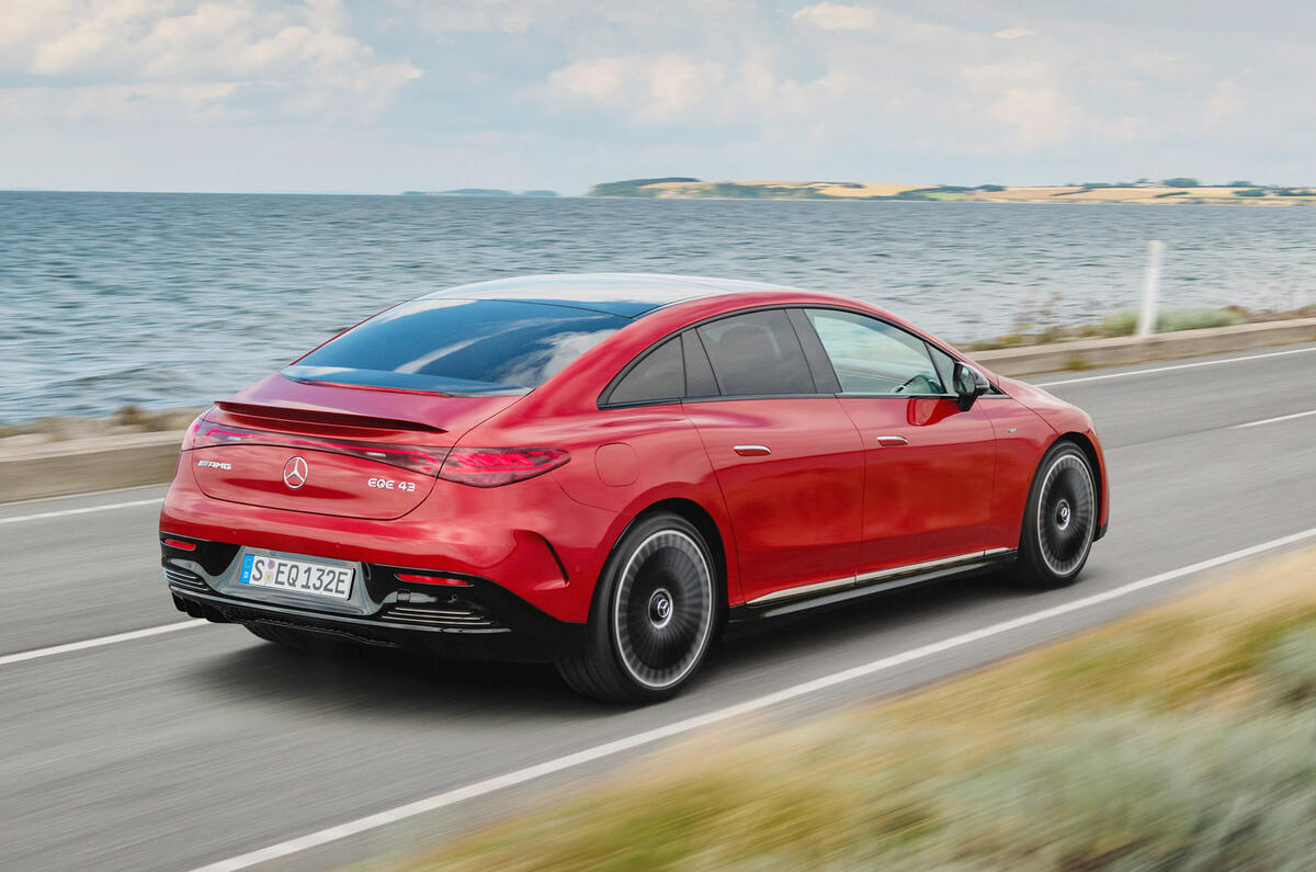 98 Mercedes AMG EQE43 official reveal tracking rear