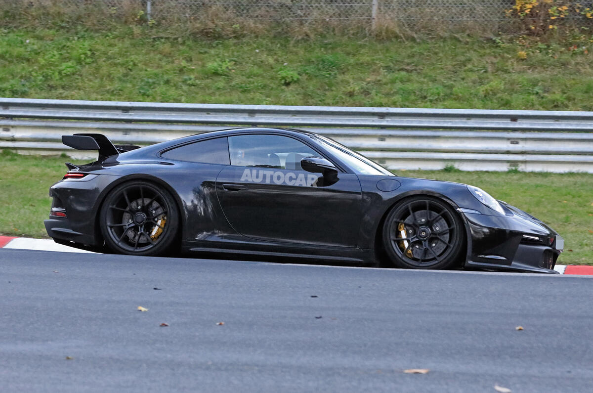 Porsche 911 GT3 prototype at Nurburgring - track side Porsche 911 GT3 prototype at Nurburgring - track side