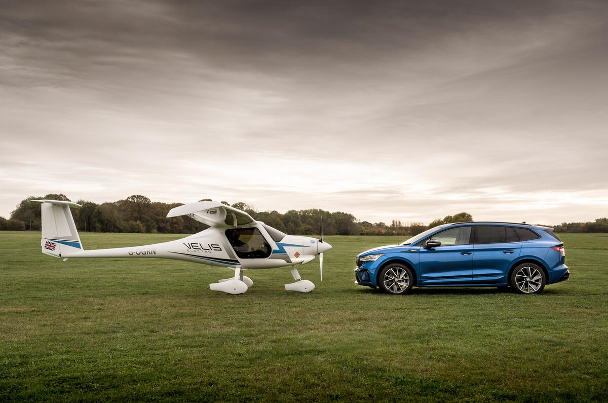 98 Skoda Enyaq vs electric plane 2022 static pair 98 Skoda Enyaq vs electric plane 2022 static pair