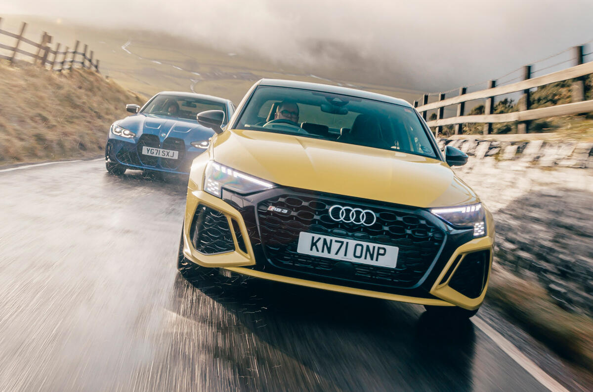 99 BMW M3 vs Audi RS3 saloon 2021 lead