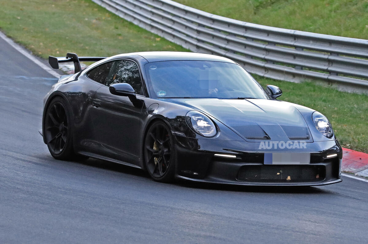 Porsche 911 GT3 prototype at Nurburgring - track front Porsche 911 GT3 prototype at Nurburgring - track front