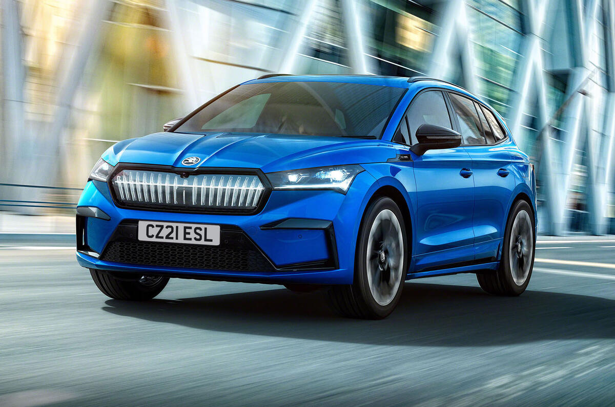 99 Skoda Enyaq Sportline 2021 official press tracking front 99 Skoda Enyaq Sportline 2021 official press tracking front